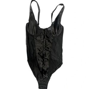 Black bustier bodysuit shape wear elastic corset - adjustable- high hip cut